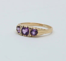 Load image into Gallery viewer, Victorian 14K Yellow Gold Three Stones Amethyst  & diamond Ring