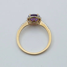 Load image into Gallery viewer, Vintage 14K Yellow Gold Amethyst Diamond Halo Ring