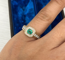 Load image into Gallery viewer, Vintage 14K Yellow Gold Emerald & Diamond Ring, Engagement Ring