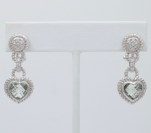 Load image into Gallery viewer, Judith Ripka Sterling Silver Heart Earrings with Prasiolite & Sparkling Accents