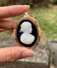 Load image into Gallery viewer, Victorian 14K Rose Gold Black Onyx Cameo Pendant Brooch