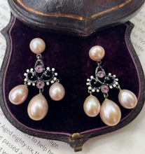 Load image into Gallery viewer, Bohemian Style Silver Pink Pearl Enamel Chandelier Earring