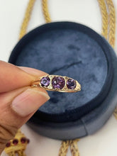 Load image into Gallery viewer, Victorian 14K Yellow Gold Three Stones Amethyst  & diamond Ring