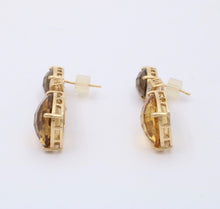 Load image into Gallery viewer, Vintage Citrine Amethyst Diamond 14K Yellow Gold Dangle Earrings
