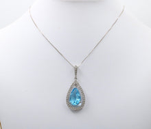 Load image into Gallery viewer, Vintage Dangling Blue Topaz Diamonds White Gold Pendant and Chain