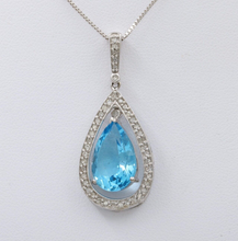 Load image into Gallery viewer, Vintage Dangling Blue Topaz Diamonds White Gold Pendant and Chain