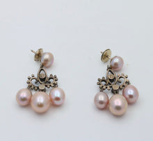 Load image into Gallery viewer, Bohemian Style Silver Pink Pearl Enamel Chandelier Earring
