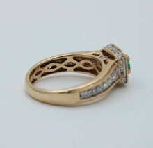 Load image into Gallery viewer, Vintage 14K Yellow Gold Emerald & Diamond Ring, Engagement Ring