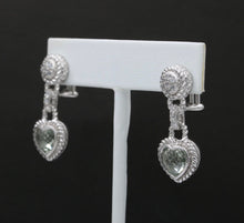 Load image into Gallery viewer, Judith Ripka Sterling Silver Heart Earrings with Prasiolite & Sparkling Accents