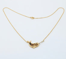 Load image into Gallery viewer, Vintage 18K Yellow Gold Tiger Eye & Diamond Fish Pendant Necklace