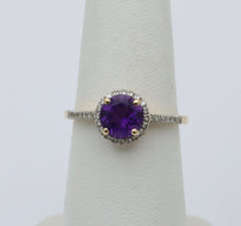 Load image into Gallery viewer, Vintage 14K Yellow Gold Amethyst Diamond Halo Ring