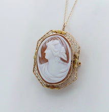 Load image into Gallery viewer, Victorian Carved Cameo 14K Yellow Gold Pendant Brooch