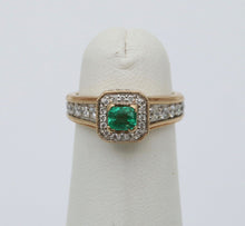 Load image into Gallery viewer, Vintage 14K Yellow Gold Emerald & Diamond Ring, Engagement Ring