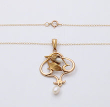 Load image into Gallery viewer, Art Nouveau 10K Yellow Gold Acorn Pearl Pendant Necklace