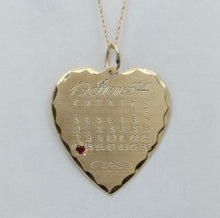 Load image into Gallery viewer, Vintage 14K Yellow Gold January Calendar Birthday Heart Charm, Birthstone Garnet
