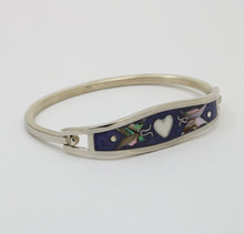 Load image into Gallery viewer, Sterling Silver Inlay Mother Of Pearl Heart & Butterfly Bangle
