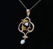 Load image into Gallery viewer, Art Nouveau 10K Yellow Gold Acorn Pearl Pendant Necklace