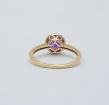 Load image into Gallery viewer, Vintage 14K Yellow Gold Amethyst Diamond Halo Ring