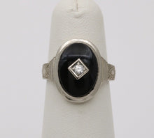 Load image into Gallery viewer, Antique Art Deco 14K White Gold Onyx & Diamond Ring