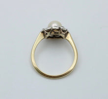 Load image into Gallery viewer, Victorian English Rose Cut Diamonds Pearl 18K Yellow White Gold Ring
