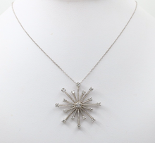 Load image into Gallery viewer, Vintage 14K White Gold Diamond Snowflake Pendant Necklace.