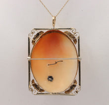 Load image into Gallery viewer, Edwardian Carved Portrait Cameo 14K Yellow Gold Diamond Brooch Pendant