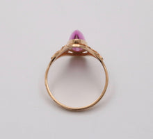 Load image into Gallery viewer, Vintage Russian 14K Yellow Gold Marquise Pink Paste Ring,