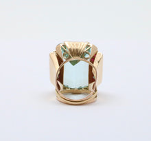 Load image into Gallery viewer, Vintage Retro 14K Yellow Gold Large Aquamarine & Ruby Ring