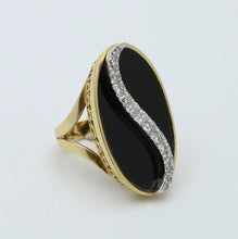 Load image into Gallery viewer, Vintage Statement Diamonds Black Onyx 18K Yellow and White Gold Ring