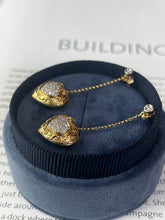 Load image into Gallery viewer, Vintage 14K Yellow Gold  & White Gold Puffed Heart Dangling Earrings.