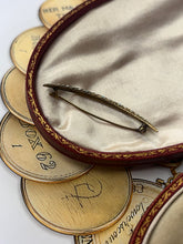 Load image into Gallery viewer, Antique Art Nouveau Krementz Crescent Enamel Forget Me Not Brooch