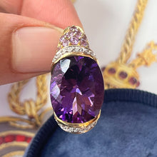 Load image into Gallery viewer, Vintage 10K Yellow Gold Amethyst And Diamond Pendant