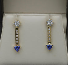 Load image into Gallery viewer, Vintage 14K Yellow Gold Tanzanite & Diamond Dangling Earrings