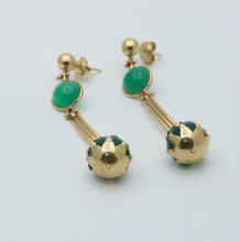 Load image into Gallery viewer, Vintage 10K Yellow Gold Green Chrysoprase Dangling Earrings