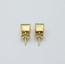 Load image into Gallery viewer, Vintage 18k Yellow Gold Square Cut Emerald Stud Earrings