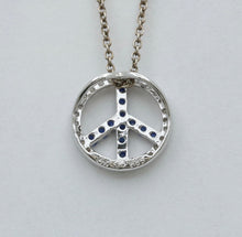 Load image into Gallery viewer, Vintage 14K White Gold Sapphire & Diamond “ Peace“ Charm