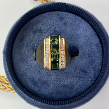 Load image into Gallery viewer, Funky Green Stone & Diamond 14K Yellow Gold Statement Ring