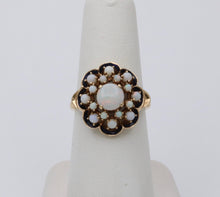 Load image into Gallery viewer, Antique 14K Yellow Gold Opal Black Enamel Cluster Ring