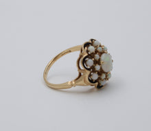 Load image into Gallery viewer, Antique 14K Yellow Gold Opal Black Enamel Cluster Ring