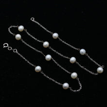 Load image into Gallery viewer, 16" Vintage 14K White Gold Cultured Pearl Station Necklace