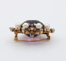 Load image into Gallery viewer, Antique Victorian 14K Yellow Gold Amethyst, Diamond and Pearl Brooch