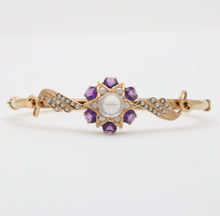 Load image into Gallery viewer, Vintage 10K Yellow Gold Star MoonStone, Amethyst And Pearl Bangle