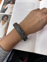 Load image into Gallery viewer, Vintage Sterling Silver Jade Fish, Butterfly and Chinese Peach Bangle