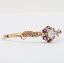 Load image into Gallery viewer, Vintage 10K Yellow Gold Star MoonStone, Amethyst And Pearl Bangle