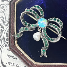 Load image into Gallery viewer, Antique Silver Emerald, Australian Opal And Pearl Brooch.