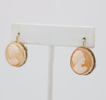Load image into Gallery viewer, Vintage 14K Yellow Gold Carved Cameo Dangling Earrings