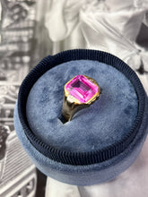 Load image into Gallery viewer, Vintage 14K Yellow Gold Vivid Pink Emerald Cut Bezel Set Ring