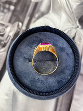 Load image into Gallery viewer, Vintage 14K Yellow Gold Vivid Pink Emerald Cut Bezel Set Ring