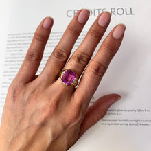 Load image into Gallery viewer, Vintage 14K Yellow Gold Vivid Pink Emerald Cut Bezel Set Ring
