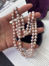 Load image into Gallery viewer, Vintage Pink & Purple Cultured Pearl 14K Yellow Gold Clasp Long  string  Necklace.